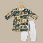 MiniBelly Kurta Pajama Set Geometric folk art collage with birds, sun, and nature motifs 100% Cotton - minibelly