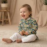 MiniBelly Kurta Pajama Set Geometric folk art collage with birds, sun, and nature motifs 100% Cotton - minibelly