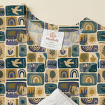 MiniBelly Kurta Pajama Set Geometric folk art collage with birds, sun, and nature motifs 100% Cotton - minibelly