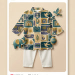 MiniBelly Kurta Pajama Set Geometric folk art collage with birds, sun, and nature motifs 100% Cotton - minibelly
