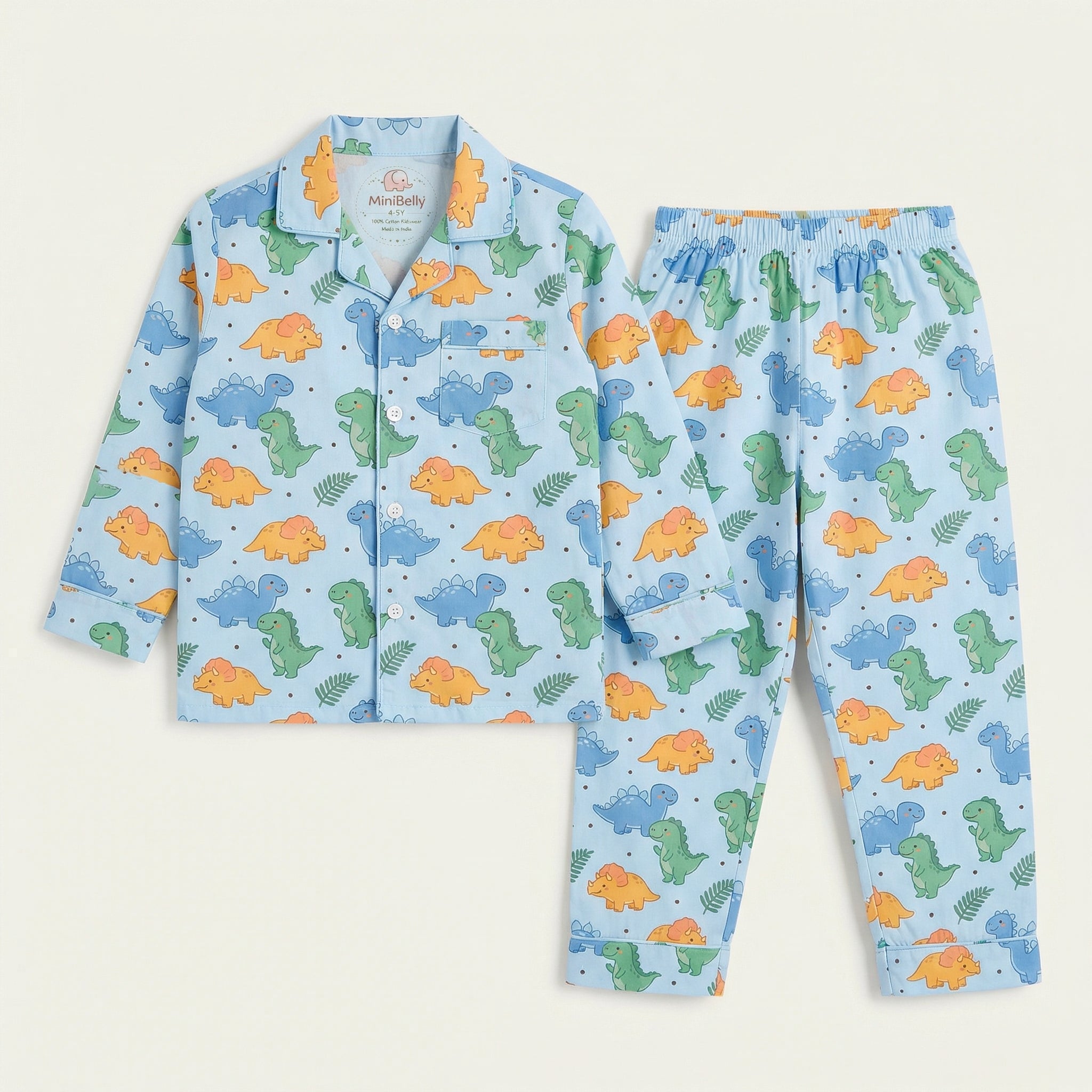 100% Cotton Dino Adventure Night Suits - minibelly
