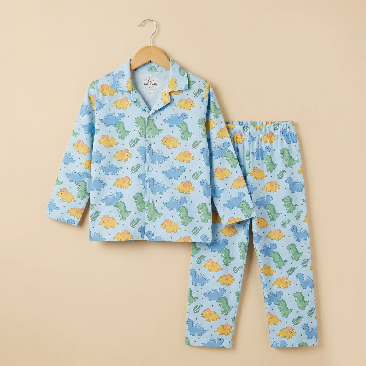 100% Cotton Dino Adventure Night Suits - minibelly