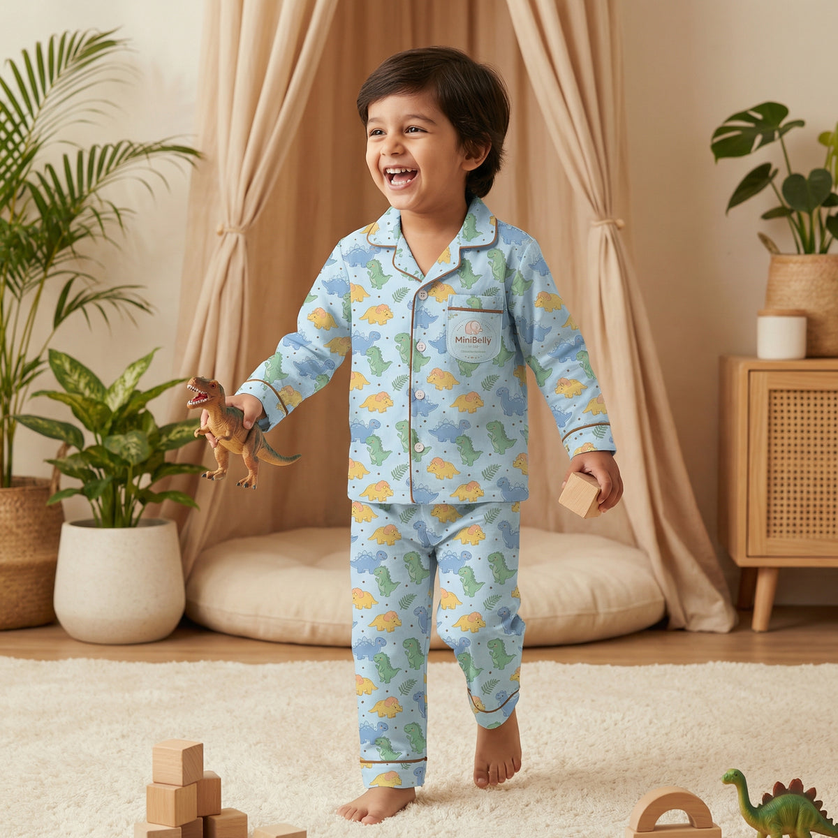 100% Cotton Dino Adventure Night Suits - minibelly
