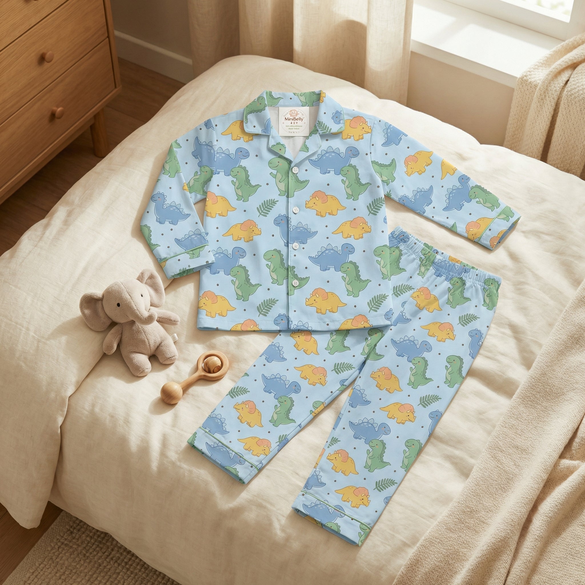100% Cotton Dino Adventure Night Suits - minibelly