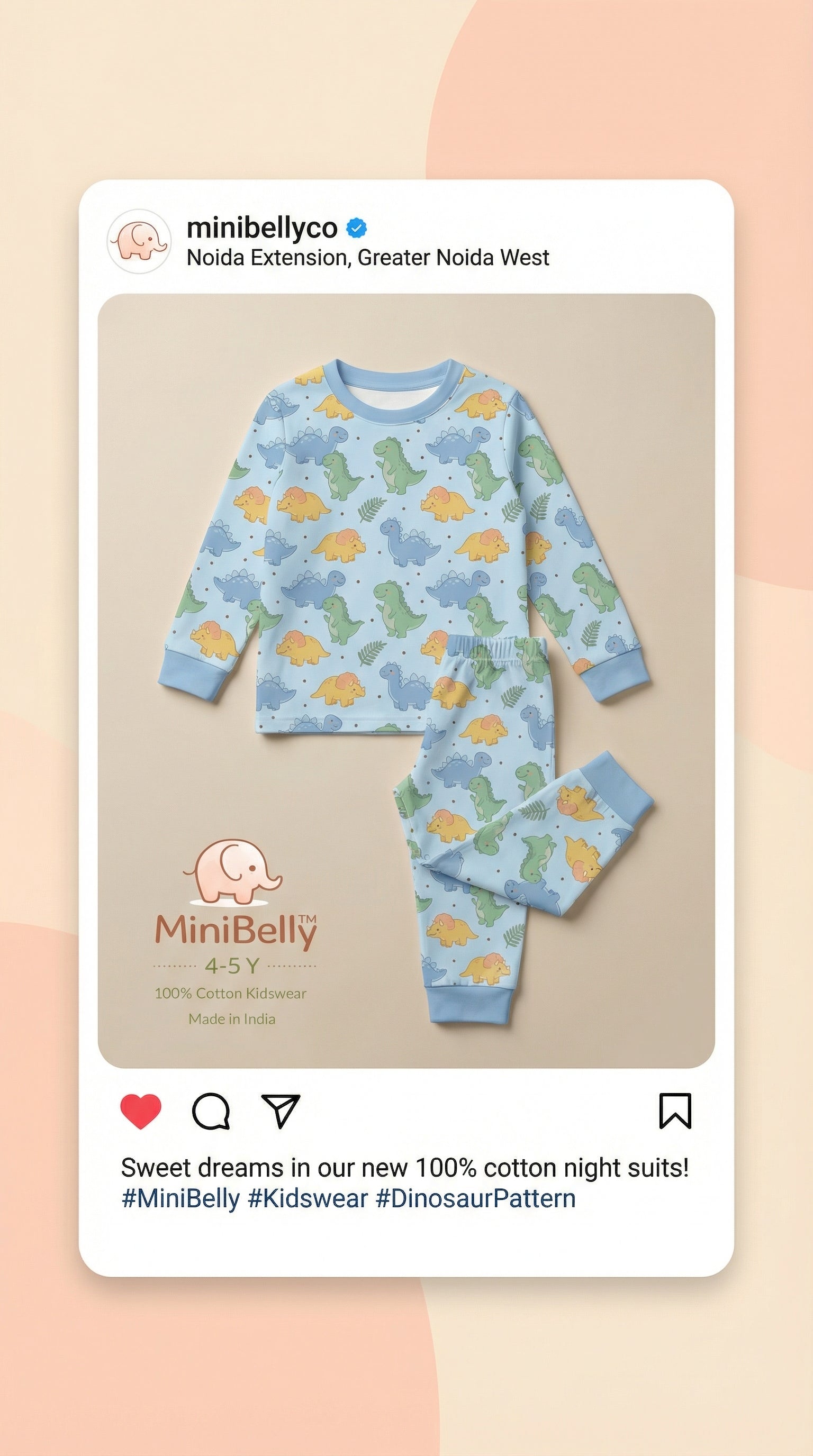 100% Cotton Dino Adventure Night Suits - minibelly