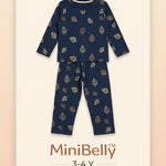 100% Cotton Metallic Gold and bronze leaf pattern on navy blue background Night Suit - minibelly