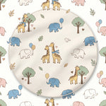 MiniBelly kids' night suit with cute cartoon elephants, giraffes, balloons, and trees in 100% cotton for babies 0-6 months.