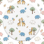 MiniBelly kids' night suit featuring cute cartoon elephants and giraffes with balloons and trees on soft cotton fabric.