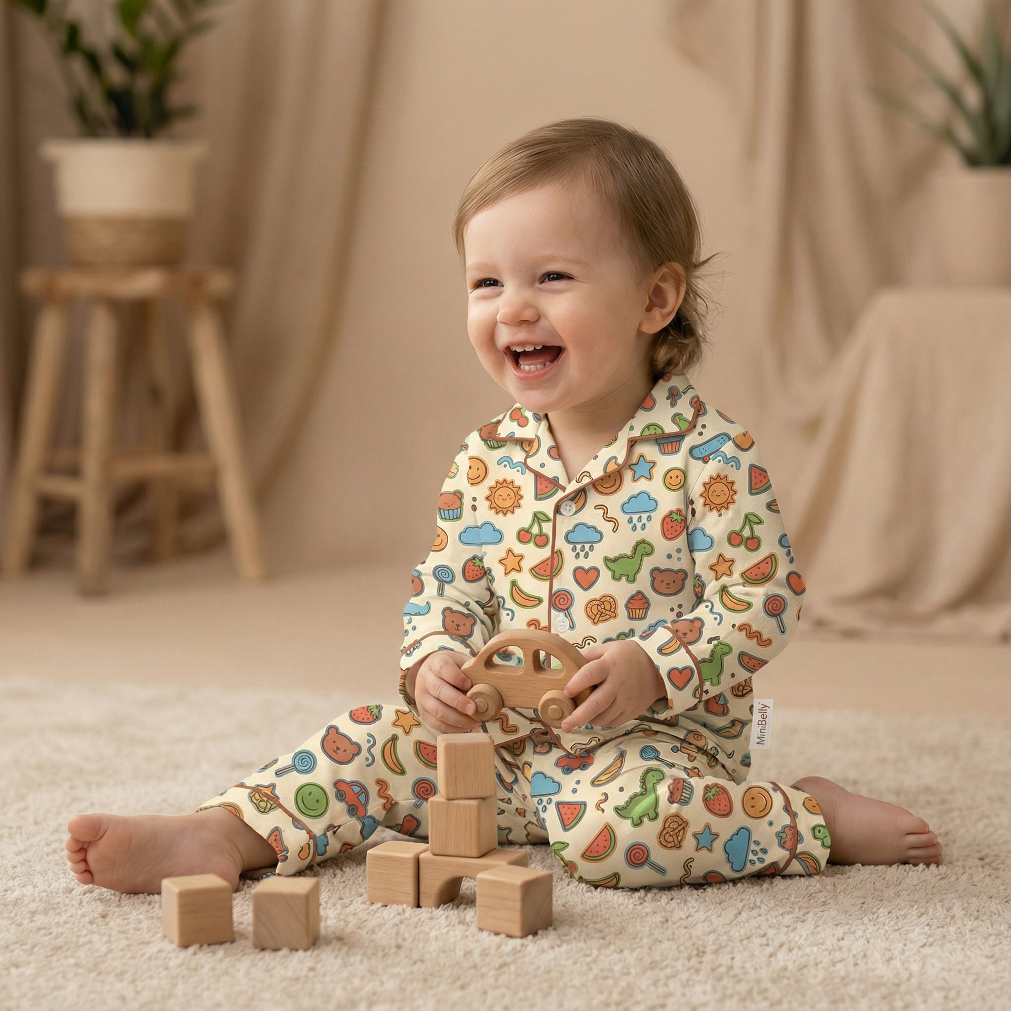 Playful Fruits Animals Night Suits - minibelly