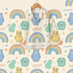 MiniBelly kids' night suit with cute animal faces and rainbows pattern in soft 100% cotton for ages 0-2 years.