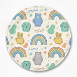 MiniBelly kids' night suit with cute animal faces and rainbow pattern, soft 100% cotton fabric for ages 0-2 years.