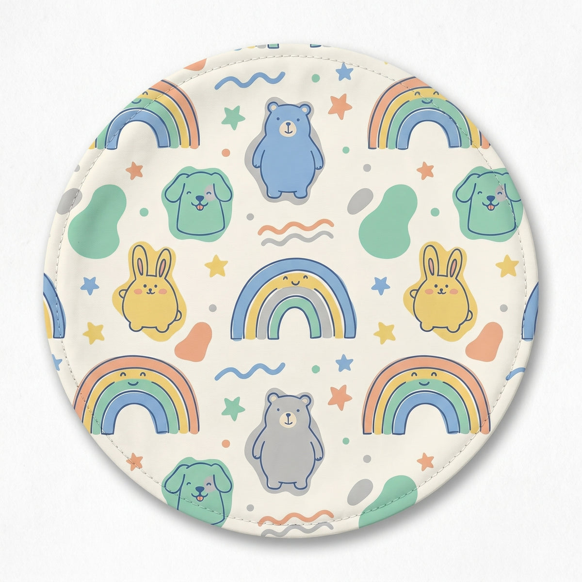 MiniBelly kids' night suit with cute animal faces and rainbow pattern, soft 100% cotton fabric for ages 0-2 years.
