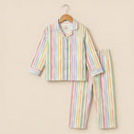 MiniBelly Night Suit Soft pastel watercolor vertical stripes on cream background 100% Cotton - minibelly