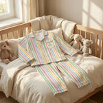 MiniBelly Night Suit Soft pastel watercolor vertical stripes on cream background 100% Cotton - minibelly