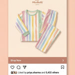 MiniBelly Night Suit Soft pastel watercolor vertical stripes on cream background 100% Cotton - minibelly