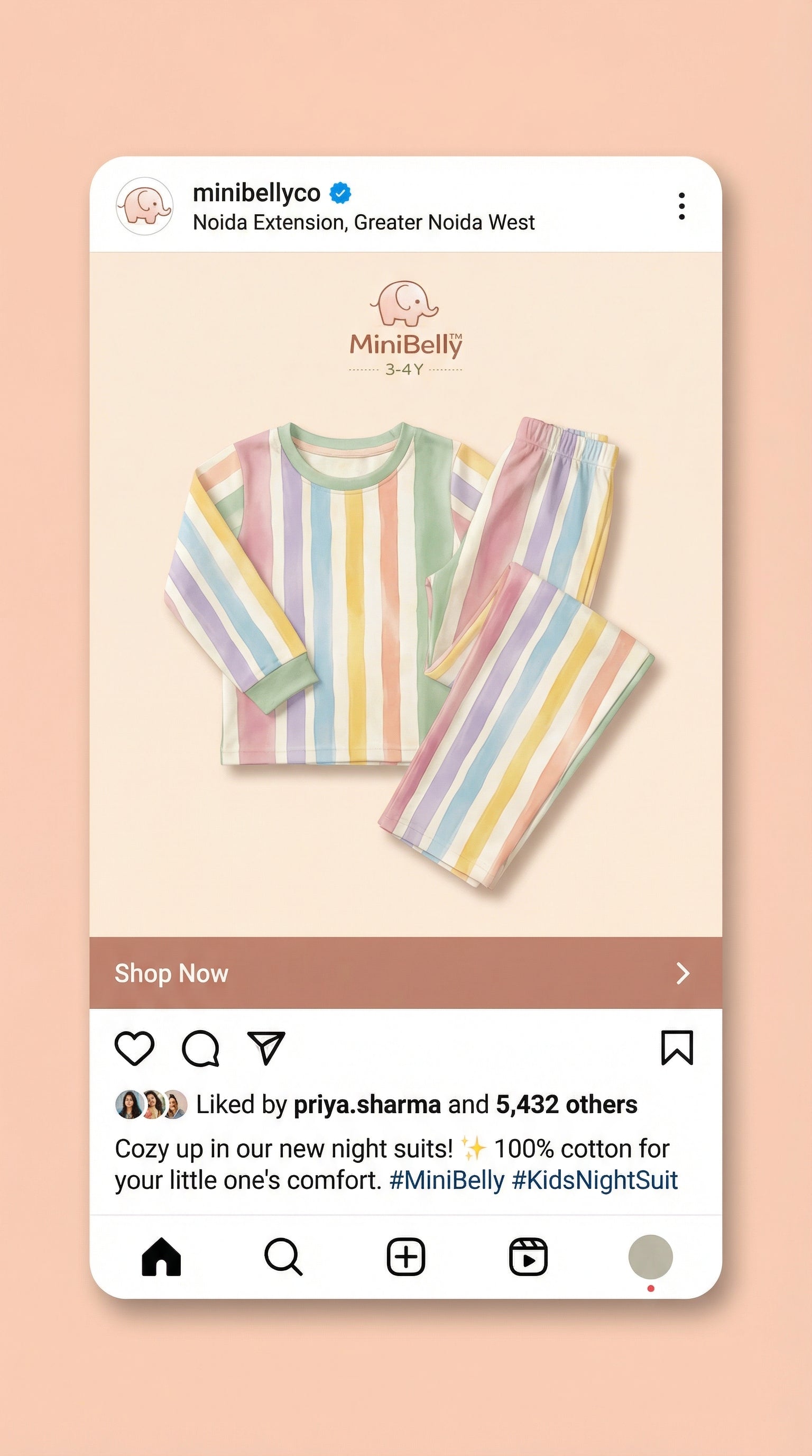 MiniBelly Night Suit Soft pastel watercolor vertical stripes on cream background 100% Cotton - minibelly