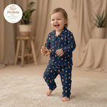 MiniBelly Night Suit Festive Christmas holiday pattern with trees, gingerbread men, and reindeer 100% Cotton - minibelly