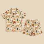 MiniBelly Night Suit Whimsical desert pattern featuring camels, snakes, birds, and cacti 100% Cotton - minibelly