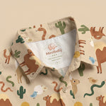 MiniBelly Night Suit Whimsical desert pattern featuring camels, snakes, birds, and cacti 100% Cotton - minibelly