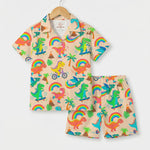 MiniBelly Night Suit Cute colorful dinosaurs riding vehicles with rainbows and tropical elements 100% Cotton - minibelly