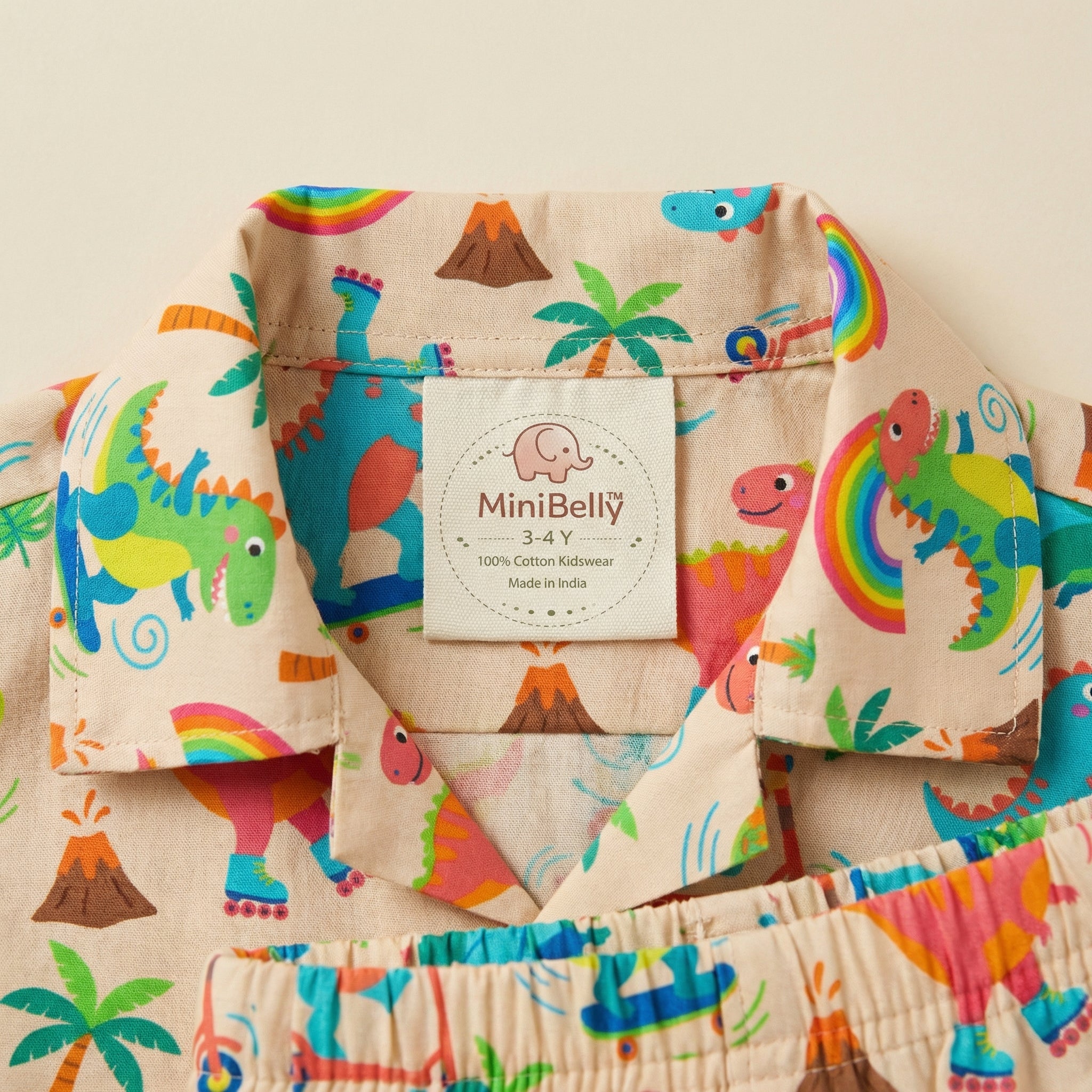 MiniBelly Night Suit Cute colorful dinosaurs riding vehicles with rainbows and tropical elements 100% Cotton - minibelly