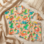 MiniBelly Night Suit Cute colorful dinosaurs riding vehicles with rainbows and tropical elements 100% Cotton - minibelly