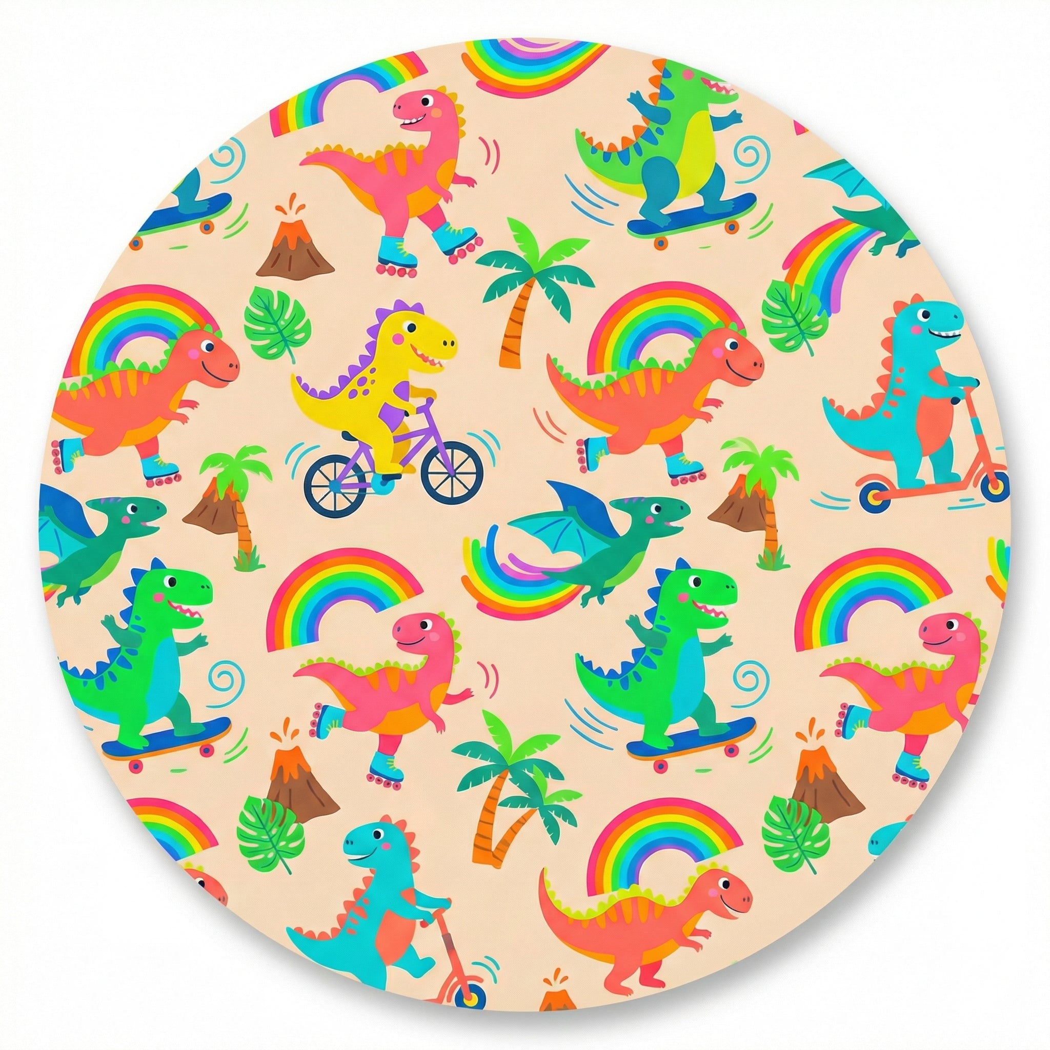 MiniBelly Night Suit Cute colorful dinosaurs riding vehicles with rainbows and tropical elements 100% Cotton - minibelly