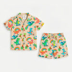 MiniBelly Night Suit Cute colorful dinosaurs riding vehicles with rainbows and tropical elements 100% Cotton - minibelly