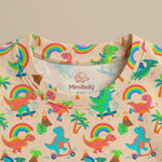 MiniBelly Night Suit Cute colorful dinosaurs riding vehicles with rainbows and tropical elements 100% Cotton - minibelly