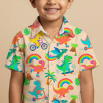 MiniBelly Night Suit Cute colorful dinosaurs riding vehicles with rainbows and tropical elements 100% Cotton - minibelly
