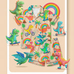 MiniBelly Night Suit Cute colorful dinosaurs riding vehicles with rainbows and tropical elements 100% Cotton - minibelly